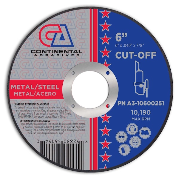 Continental Abrasives 6" x .040" x 7/8" Signature T1 Premium Thin Cut-Off Wheel A3-10600251 - main